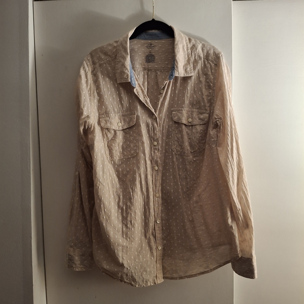 St. John's Bay Women's Light Brown Polka Dot Shirt